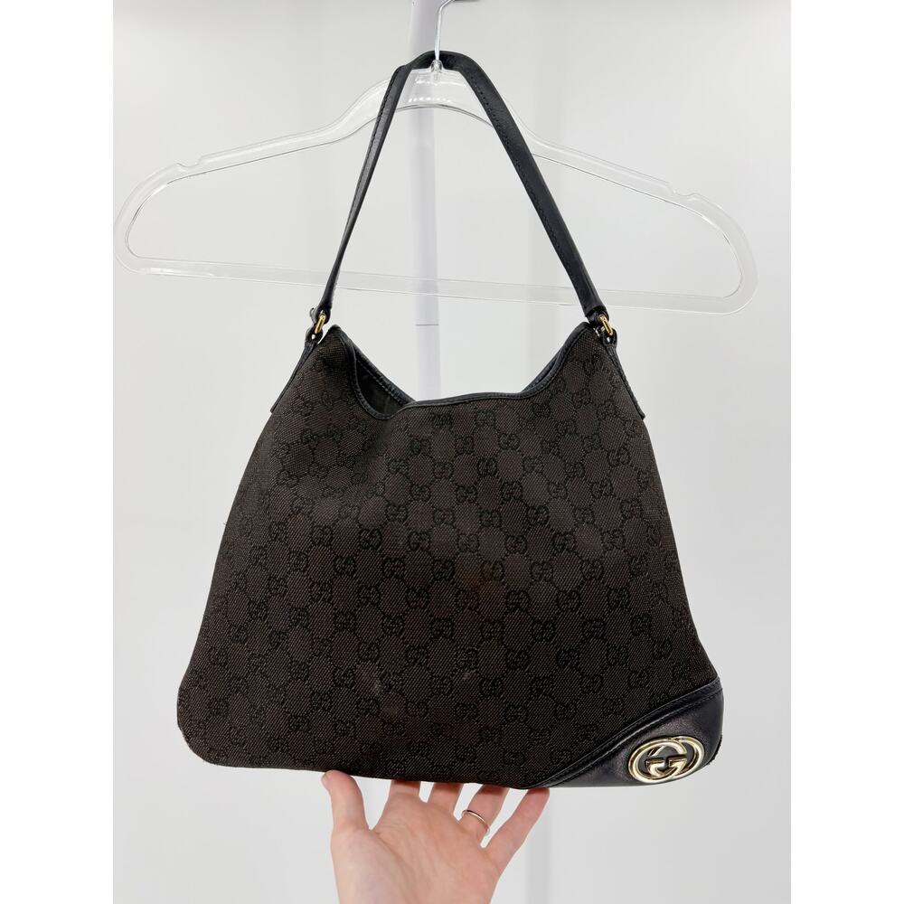 Gucci Black GG Monogram Canvas Leather Shoulder Hobo Bag Purse Vintage Handbag - Picture 12 of 12